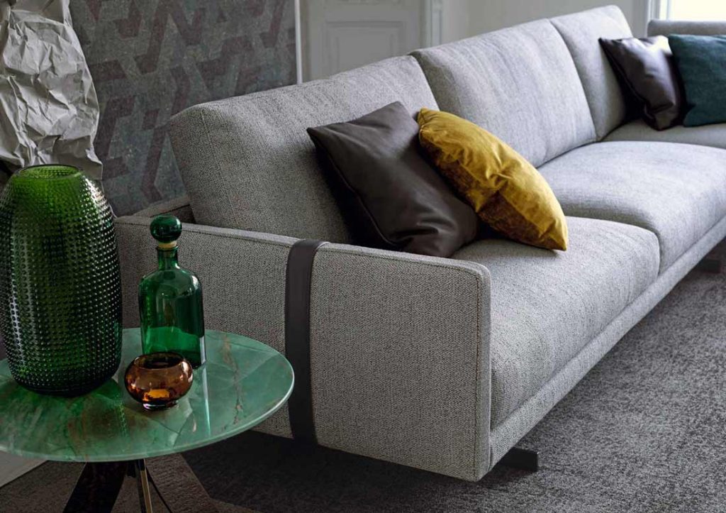 Dee Dee sofa by BertO with belt in contrasting colour
