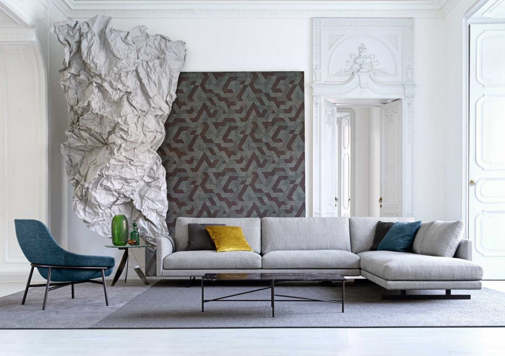 Dee Dee sectional sofa with peninsula in dorian fabric - BertO Made in Meda